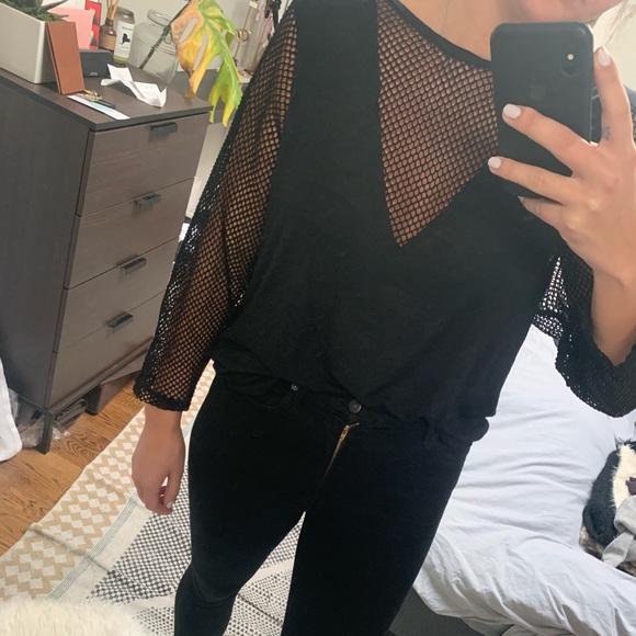 Emma & Sam Tops - Black Long Sleeve with Mesh Detailing